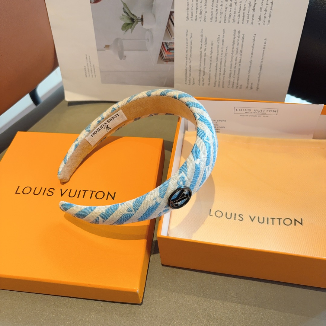 LOUIS VUITTON ルイヴィトン ヘアアクセサリー ファブリック ブランドロゴ ブルー 35文字 - 画像 7
