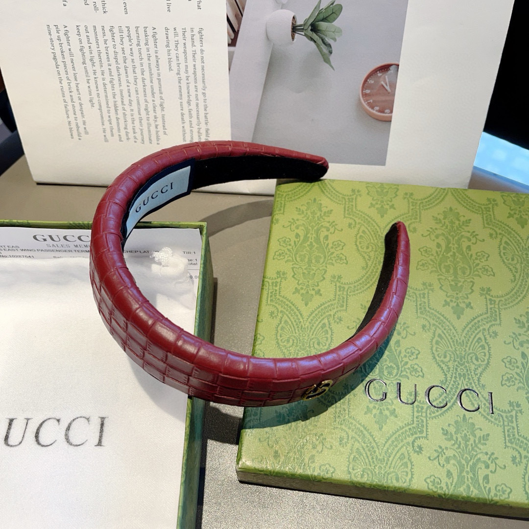 GUCCI グッチ ヘアバンド 本革 ブラック レッド 全2色 - 画像 7