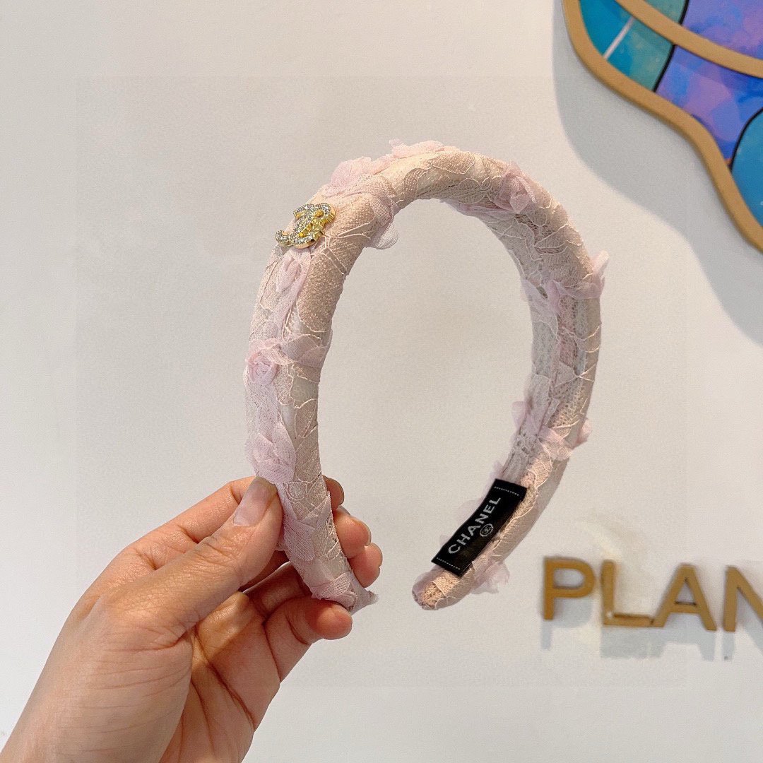 CHANEL シャネル ヘアバンド レース 本革 ピンク ホワイト 全2色