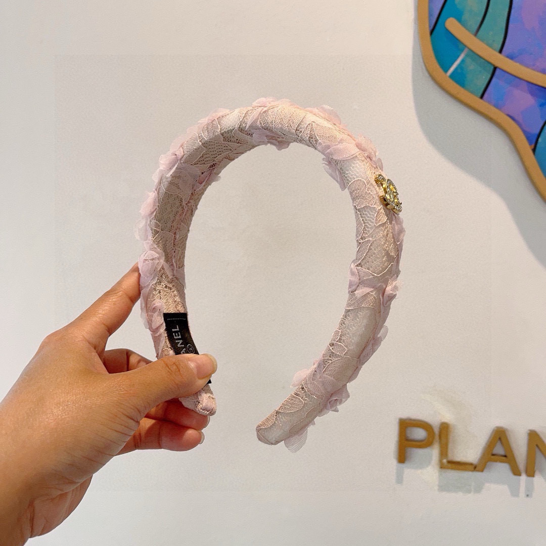 CHANEL シャネル ヘアバンド レース 本革 ピンク ホワイト 全2色 - 画像 2