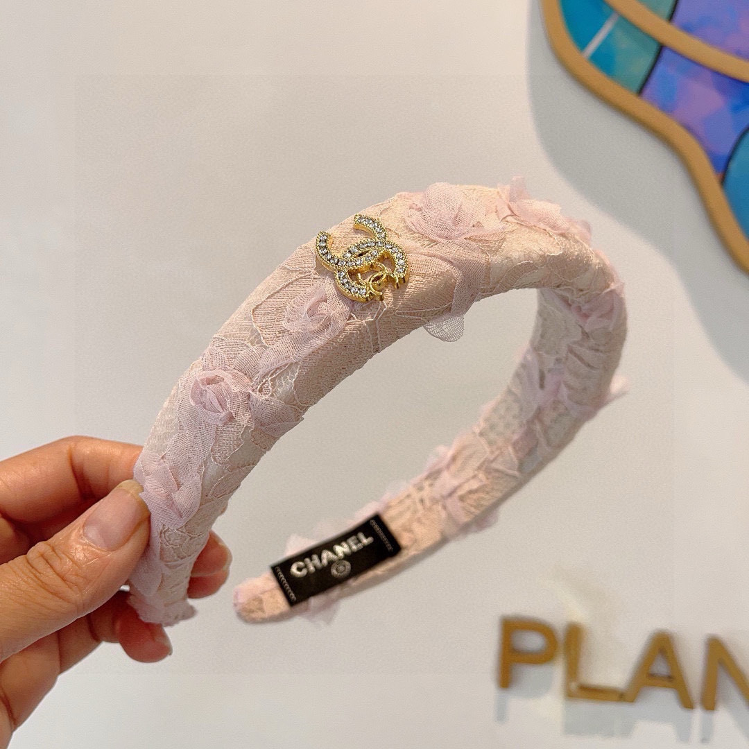 CHANEL シャネル ヘアバンド レース 本革 ピンク ホワイト 全2色 - 画像 3