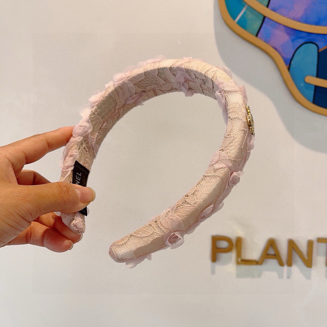 CHANEL シャネル ヘアバンド レース 本革 ピンク ホワイト 全2色 - 画像 4