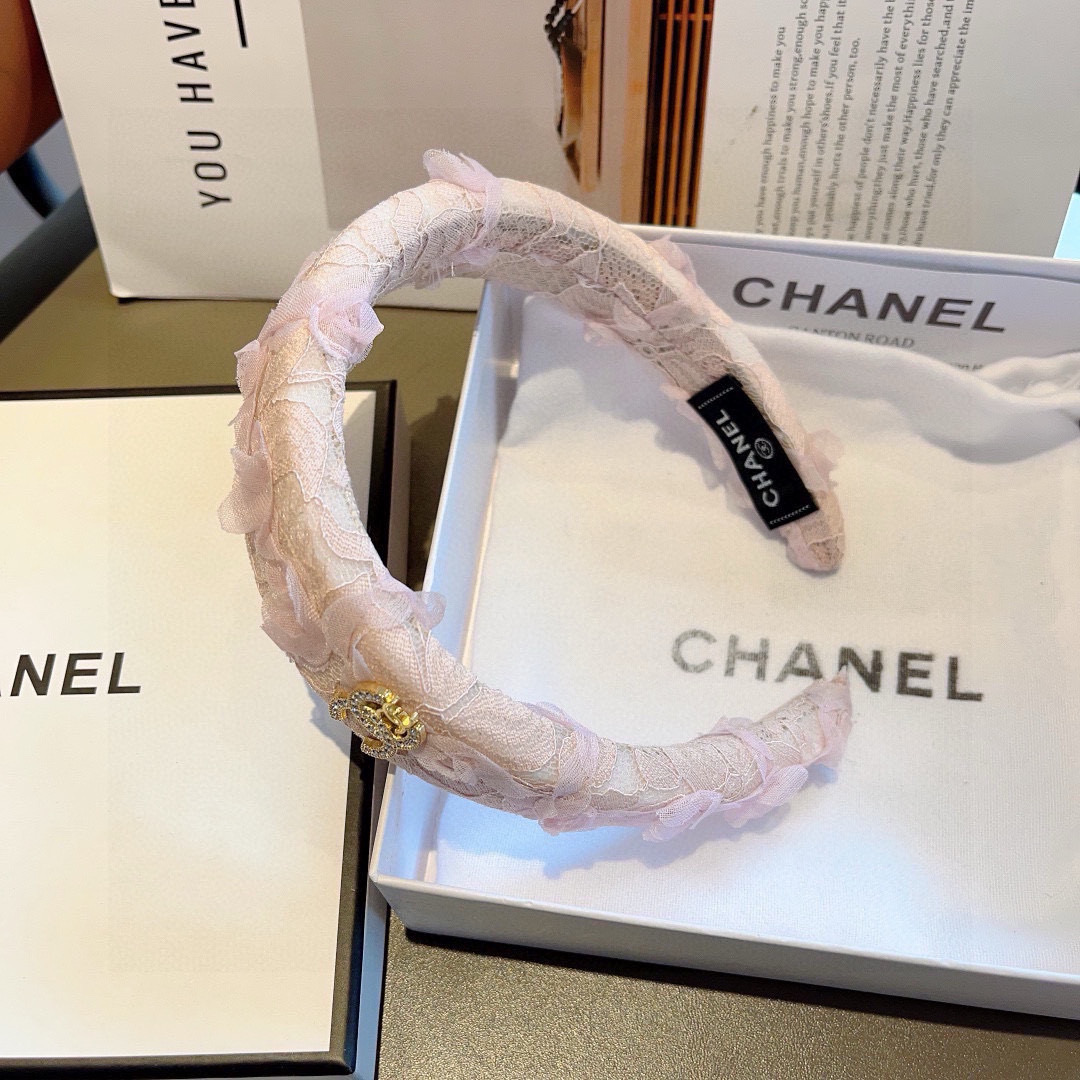 CHANEL シャネル ヘアバンド レース 本革 ピンク ホワイト 全2色 - 画像 5