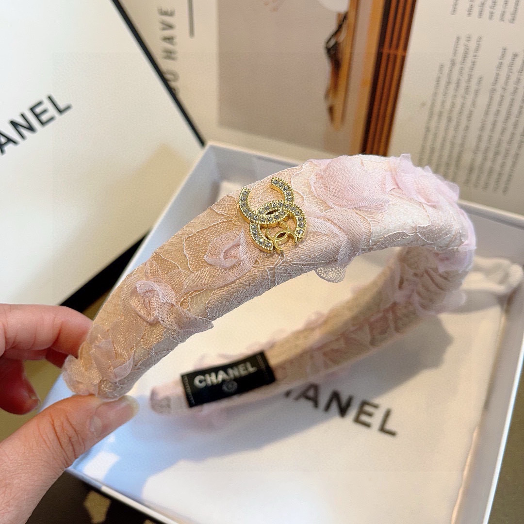 CHANEL シャネル ヘアバンド レース 本革 ピンク ホワイト 全2色 - 画像 6