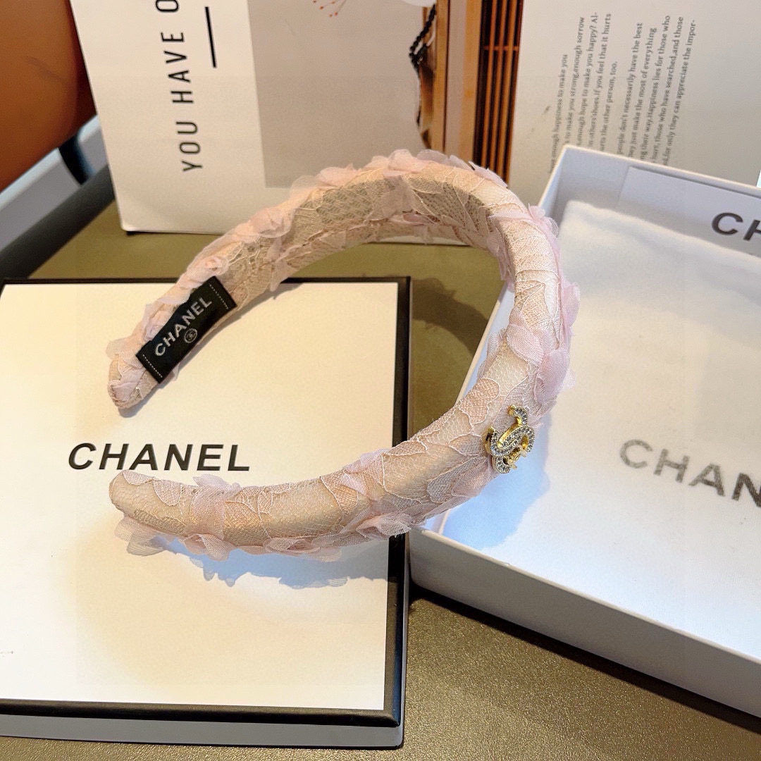 CHANEL シャネル ヘアバンド レース 本革 ピンク ホワイト 全2色 - 画像 7