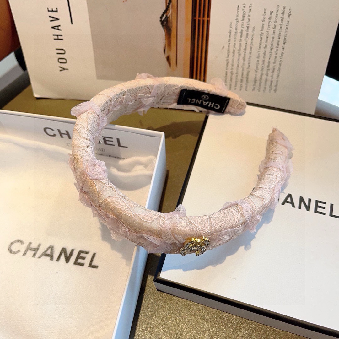 CHANEL シャネル ヘアバンド レース 本革 ピンク ホワイト 全2色 - 画像 8