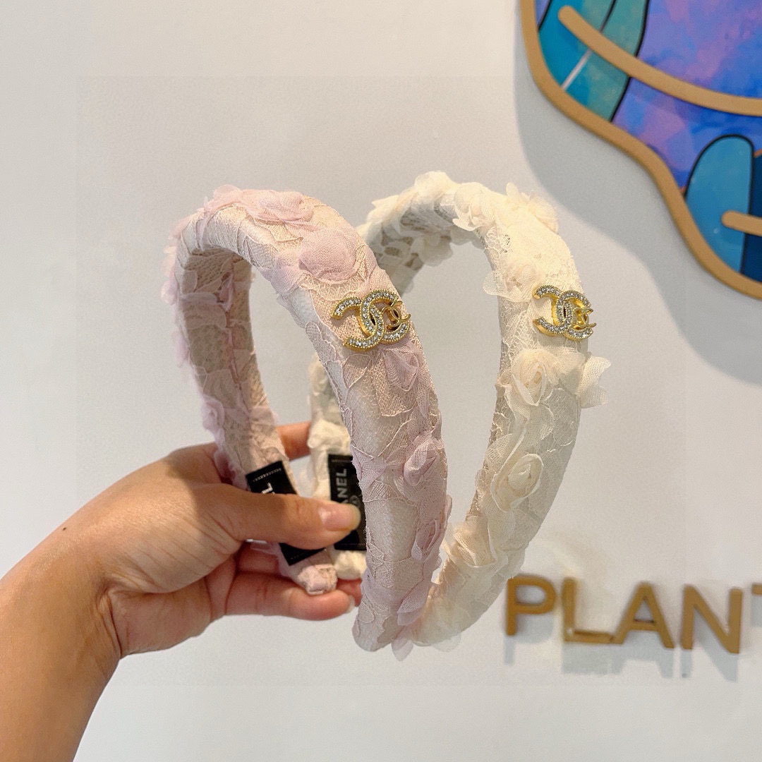 CHANEL シャネル ヘアバンド レース 本革 ピンク ホワイト 全2色 - 画像 9