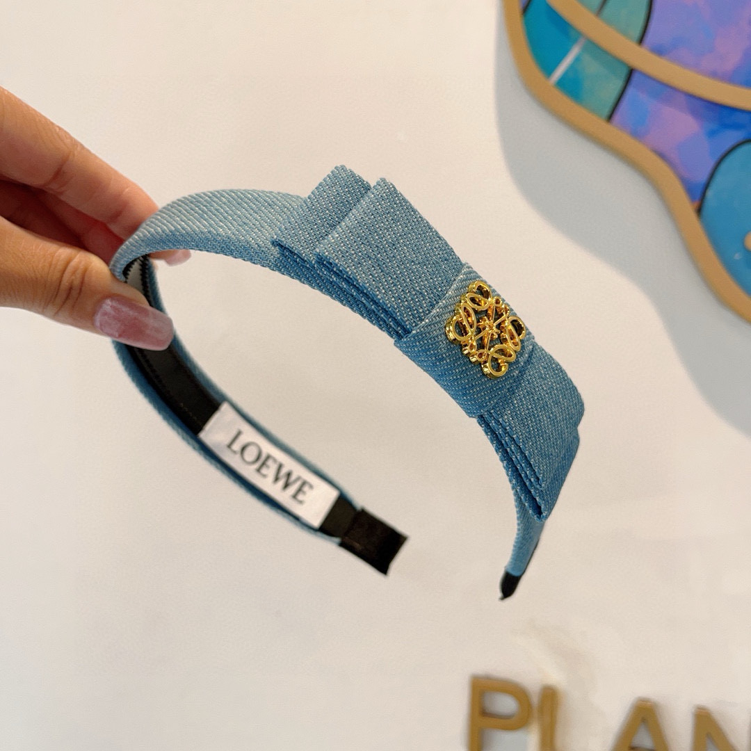 LOEWE ロエヴェ ヘアバンド デニム風 ファッション ブランド ブルー - 画像 5