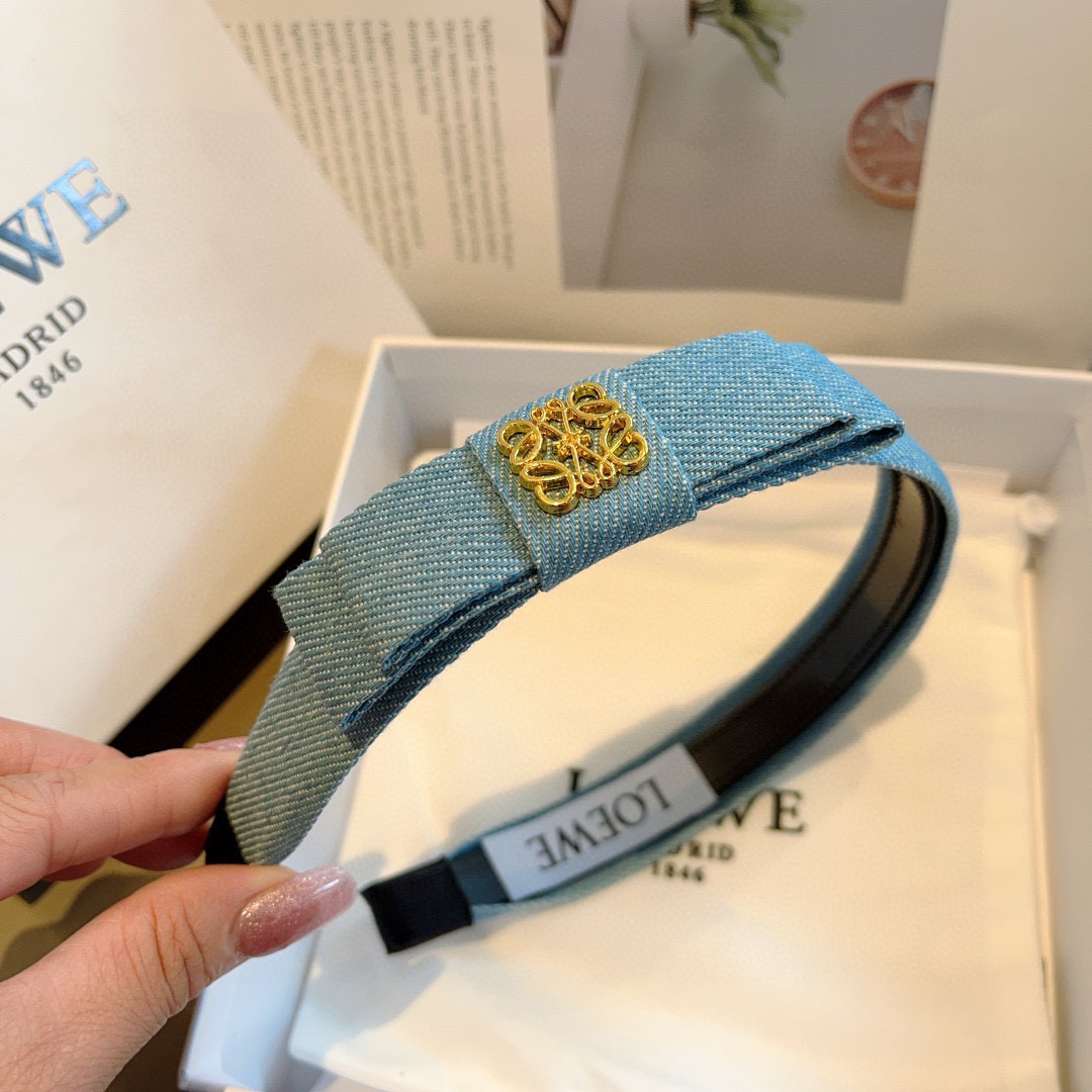 LOEWE ロエヴェ ヘアバンド デニム風 ファッション ブランド ブルー - 画像 6