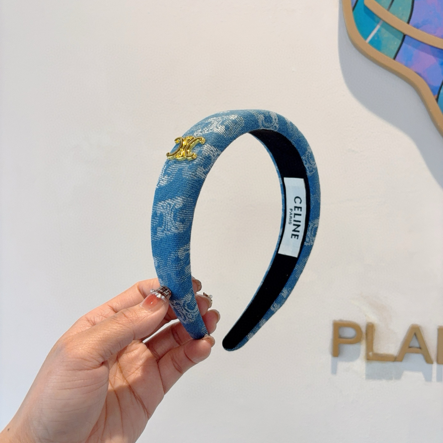 CELINE セリーヌ ヘッドバンド 本革 ブルー