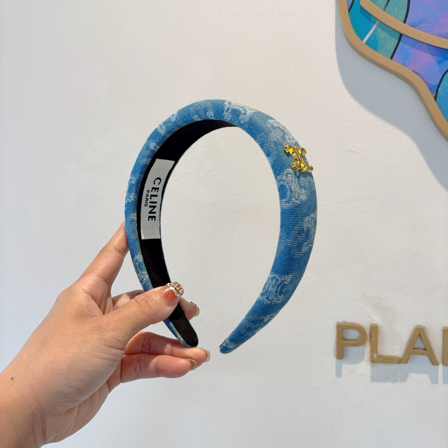 CELINE セリーヌ ヘッドバンド 本革 ブルー - 画像 2