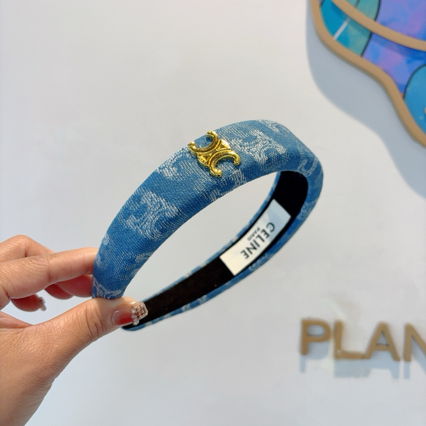 CELINE セリーヌ ヘッドバンド 本革 ブルー - 画像 3