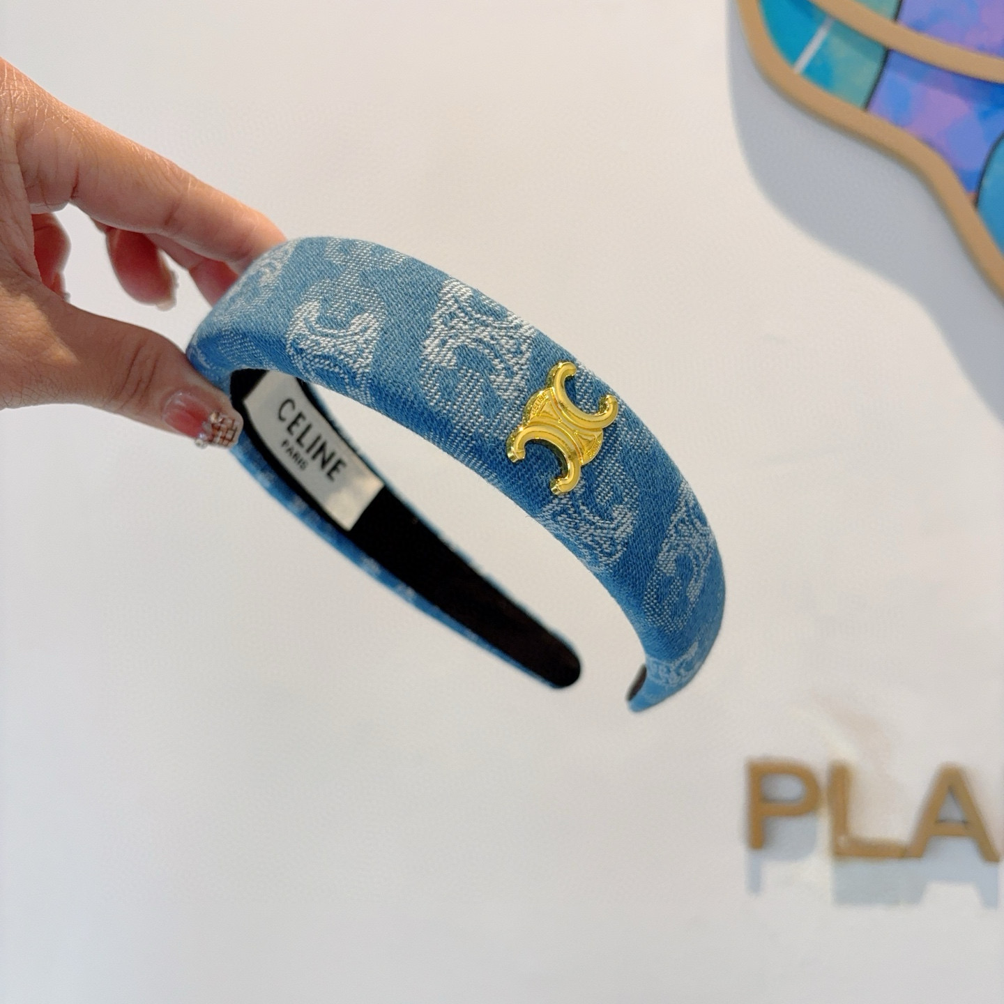 CELINE セリーヌ ヘッドバンド 本革 ブルー - 画像 4