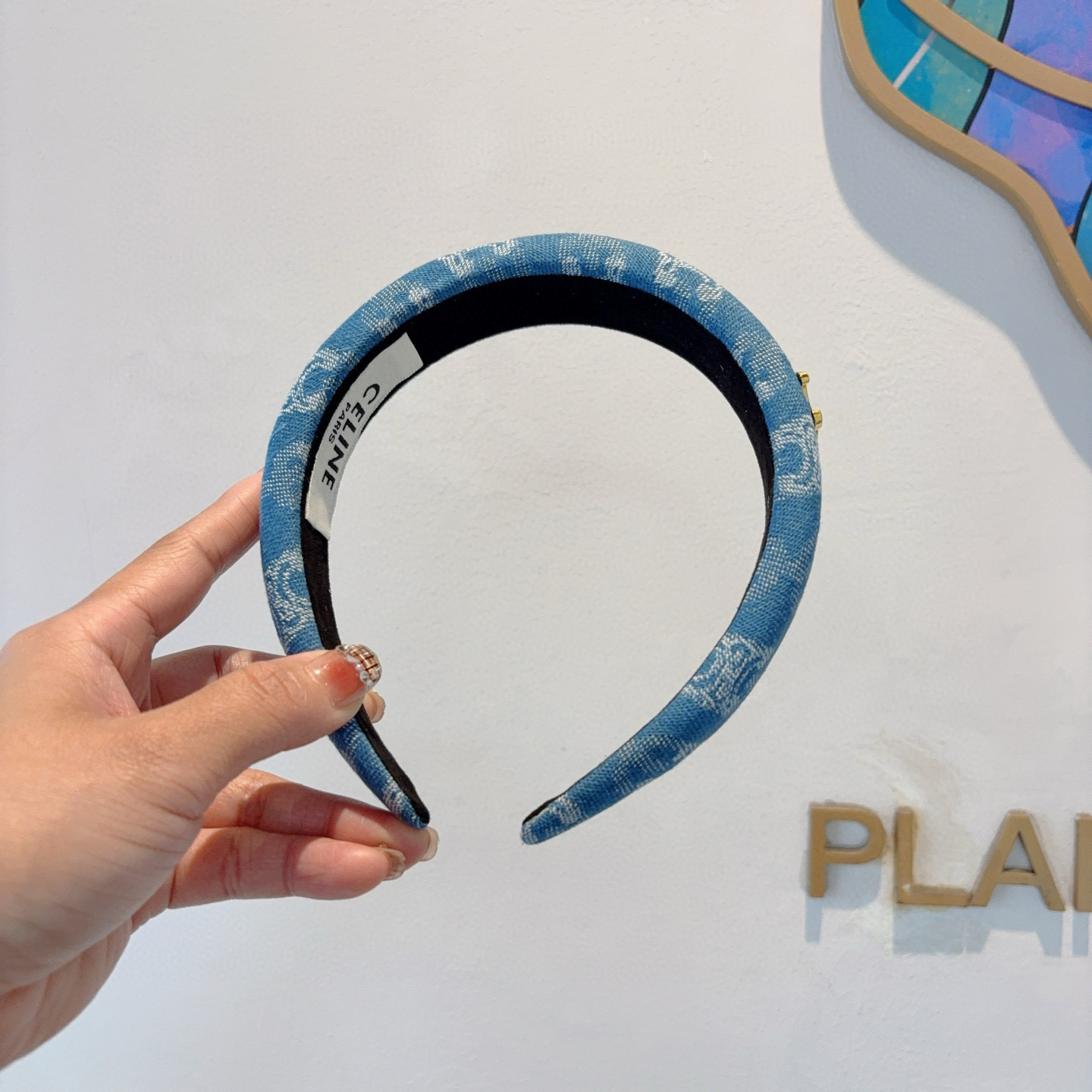 CELINE セリーヌ ヘッドバンド 本革 ブルー - 画像 5