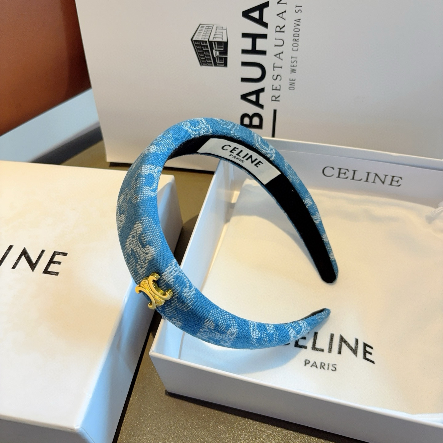 CELINE セリーヌ ヘッドバンド 本革 ブルー - 画像 6