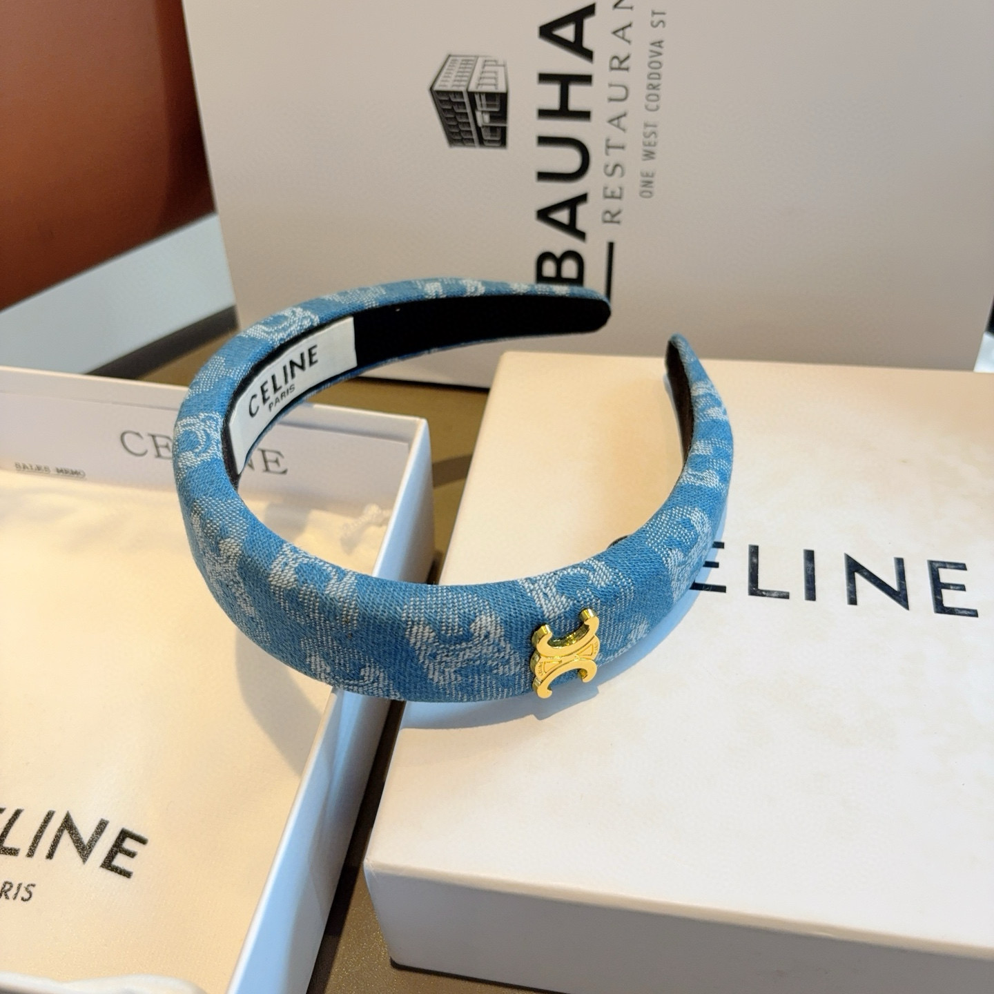 CELINE セリーヌ ヘッドバンド 本革 ブルー - 画像 8