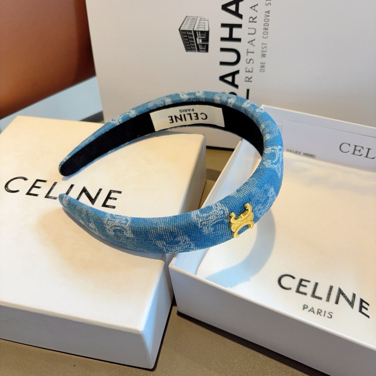 CELINE セリーヌ ヘッドバンド 本革 ブルー - 画像 9
