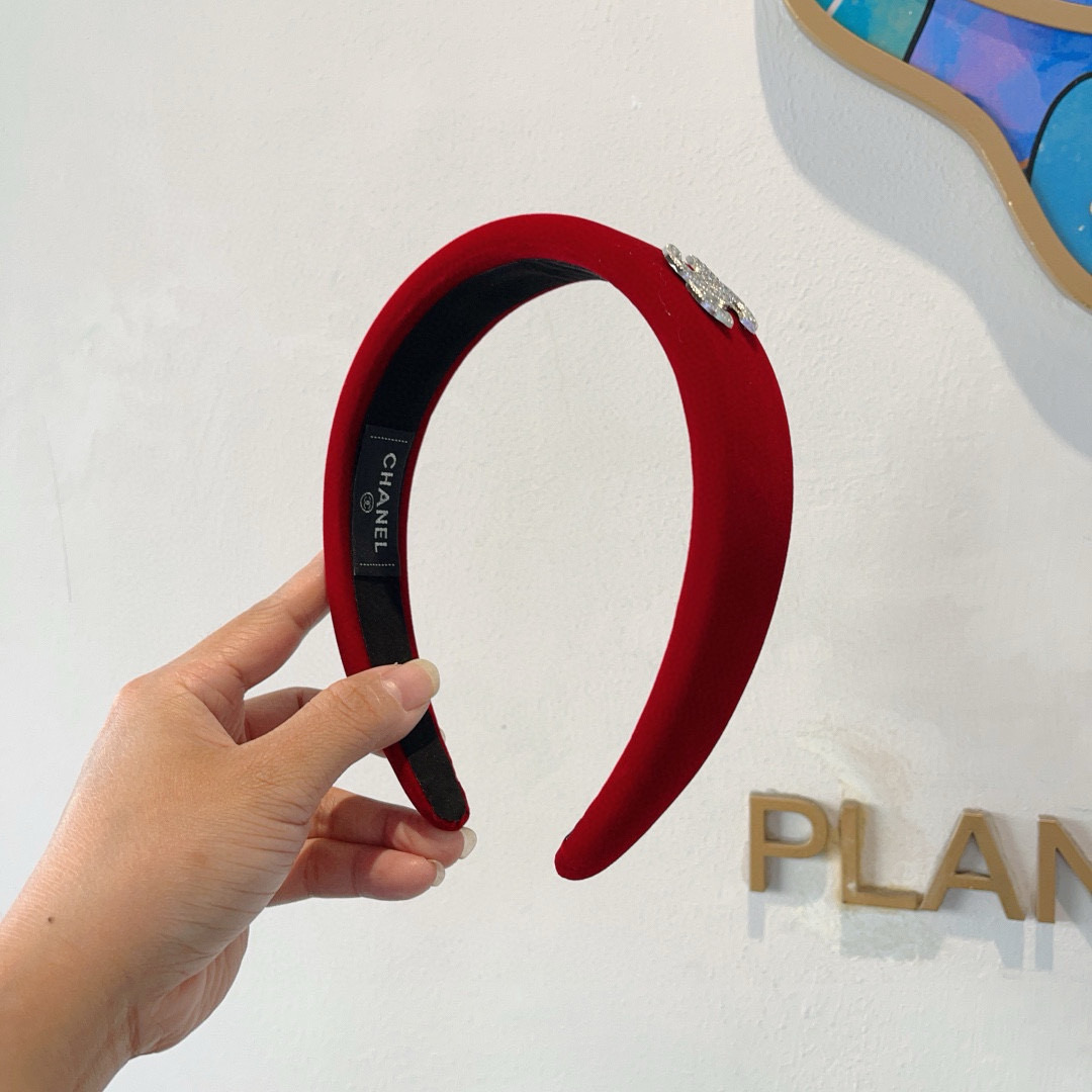 CHANEL シャネル ヘアバンド 本革 シルク 通勤 通学 ブラック レッド - 画像 2