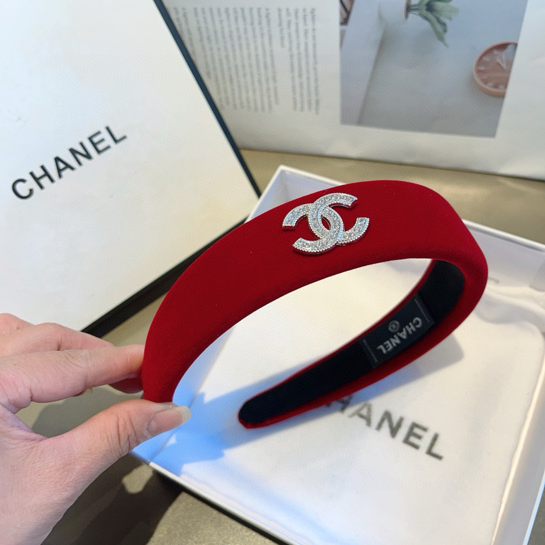 CHANEL シャネル ヘアバンド 本革 シルク 通勤 通学 ブラック レッド - 画像 6