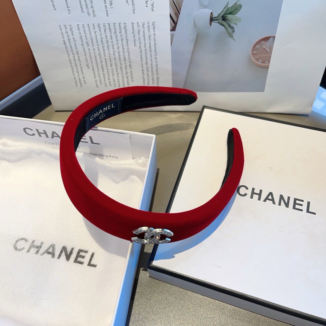 CHANEL シャネル ヘアバンド 本革 シルク 通勤 通学 ブラック レッド - 画像 7