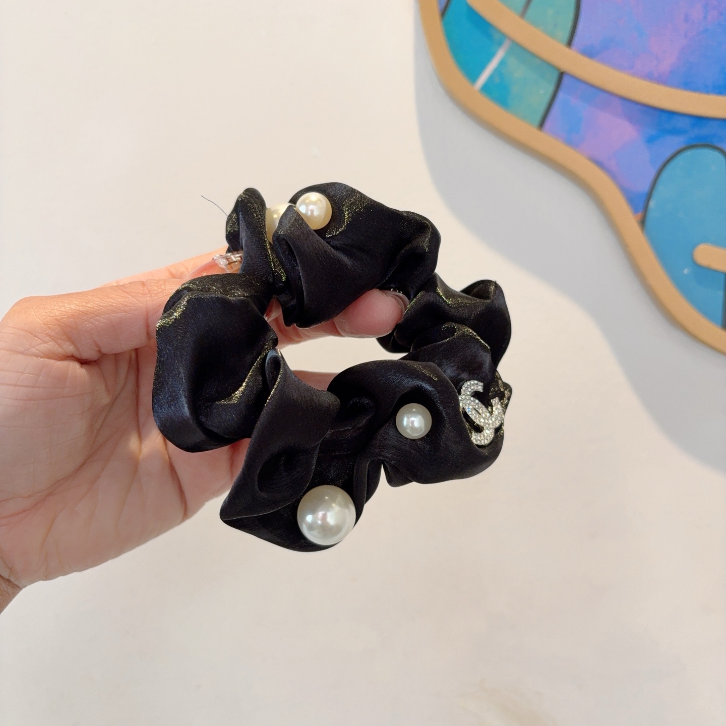 CHANEL シャネル ヘアゴム 本革 ピンクゴールド ブラック