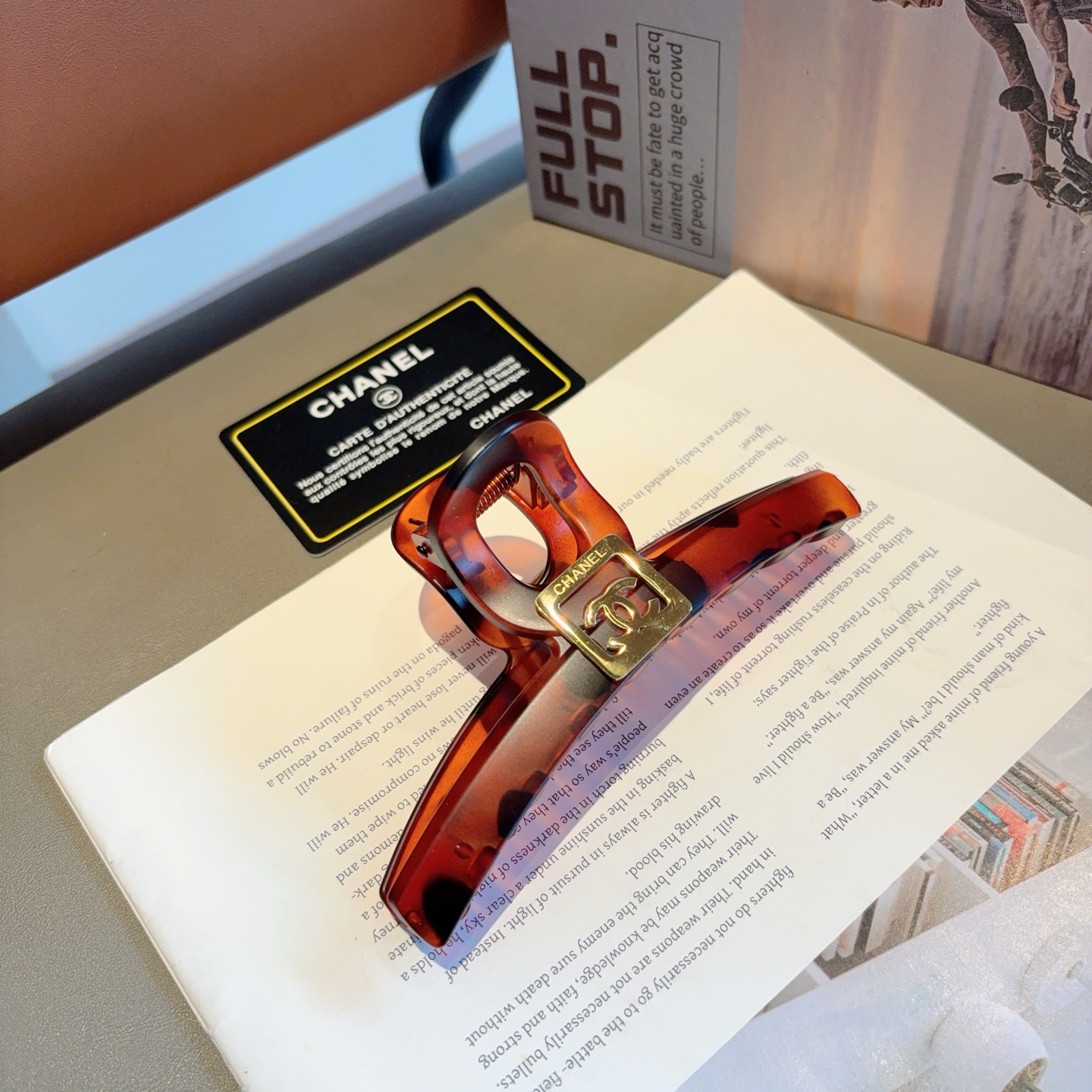 CHANEL シャネル ヘアクリップ 本革 シルク ブラック ネイビー ベージュ 全3色 - 画像 6