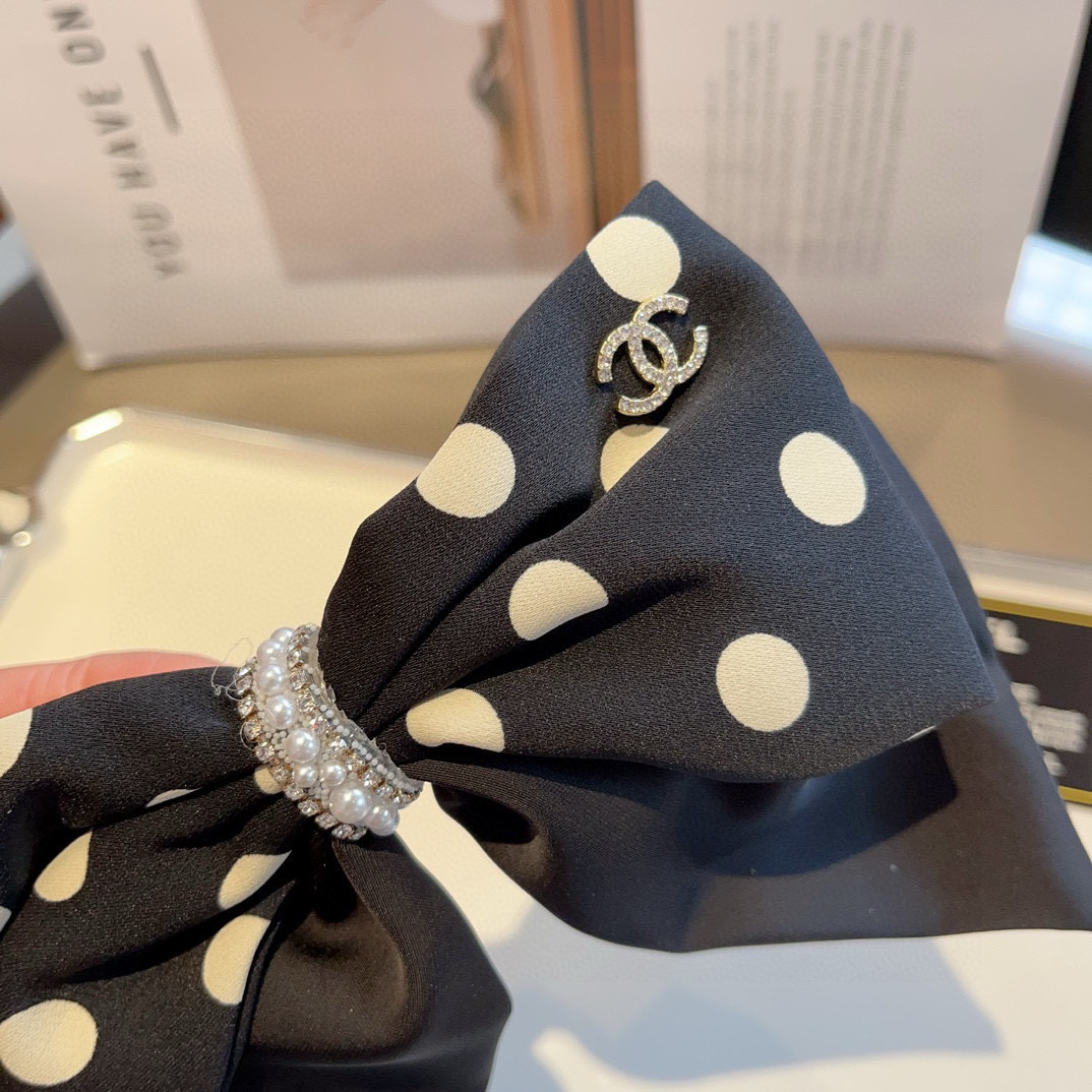 CHANEL シャネル ボウ留 本革 ポルカドット ピンク ファッションヘアアクセサリー 全3色 - 画像 6