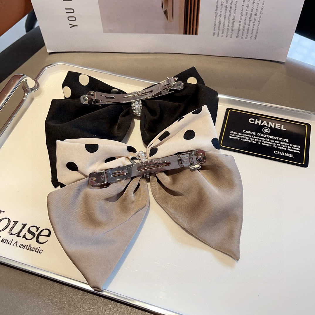 CHANEL シャネル ボウ留 本革 ポルカドット ピンク ファッションヘアアクセサリー 全3色 - 画像 7