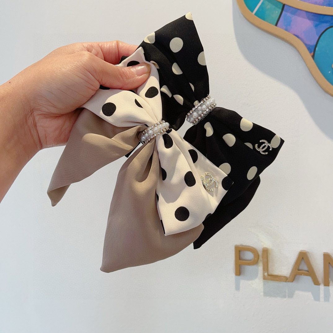 CHANEL シャネル ボウ留 本革 ポルカドット ピンク ファッションヘアアクセサリー 全3色 - 画像 9