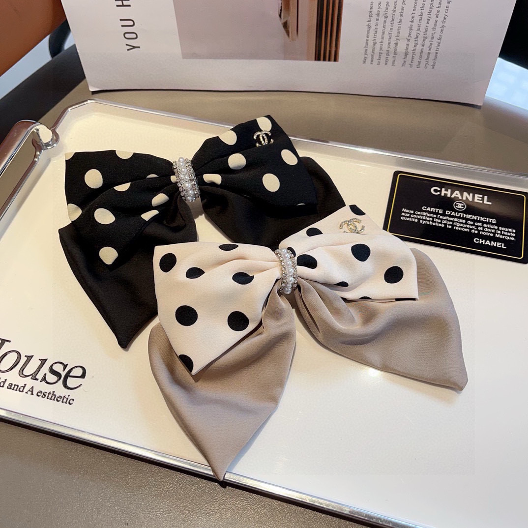 CHANEL シャネル ボリュームヘアクリップ ボールドポルカドット パール ブラック ホワイト グレー 全3色 - 画像 8