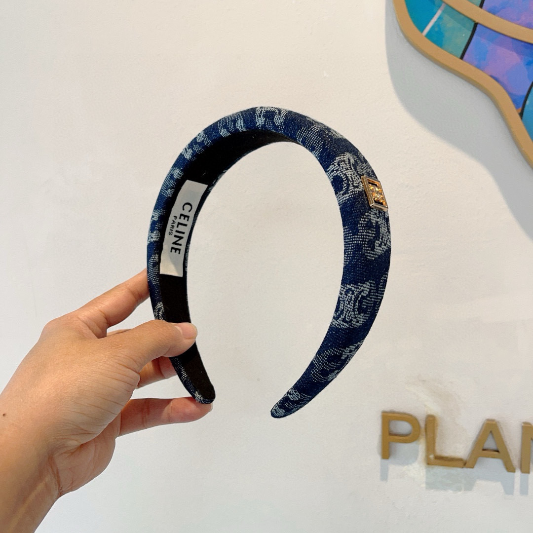 CELINE セリーヌ ヘアバンド 軽量 デニム風 ブラック ホワイト - 画像 2