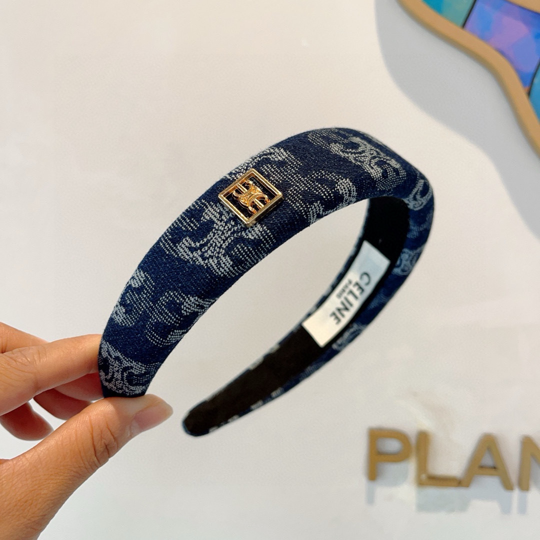 CELINE セリーヌ ヘアバンド 軽量 デニム風 ブラック ホワイト - 画像 3