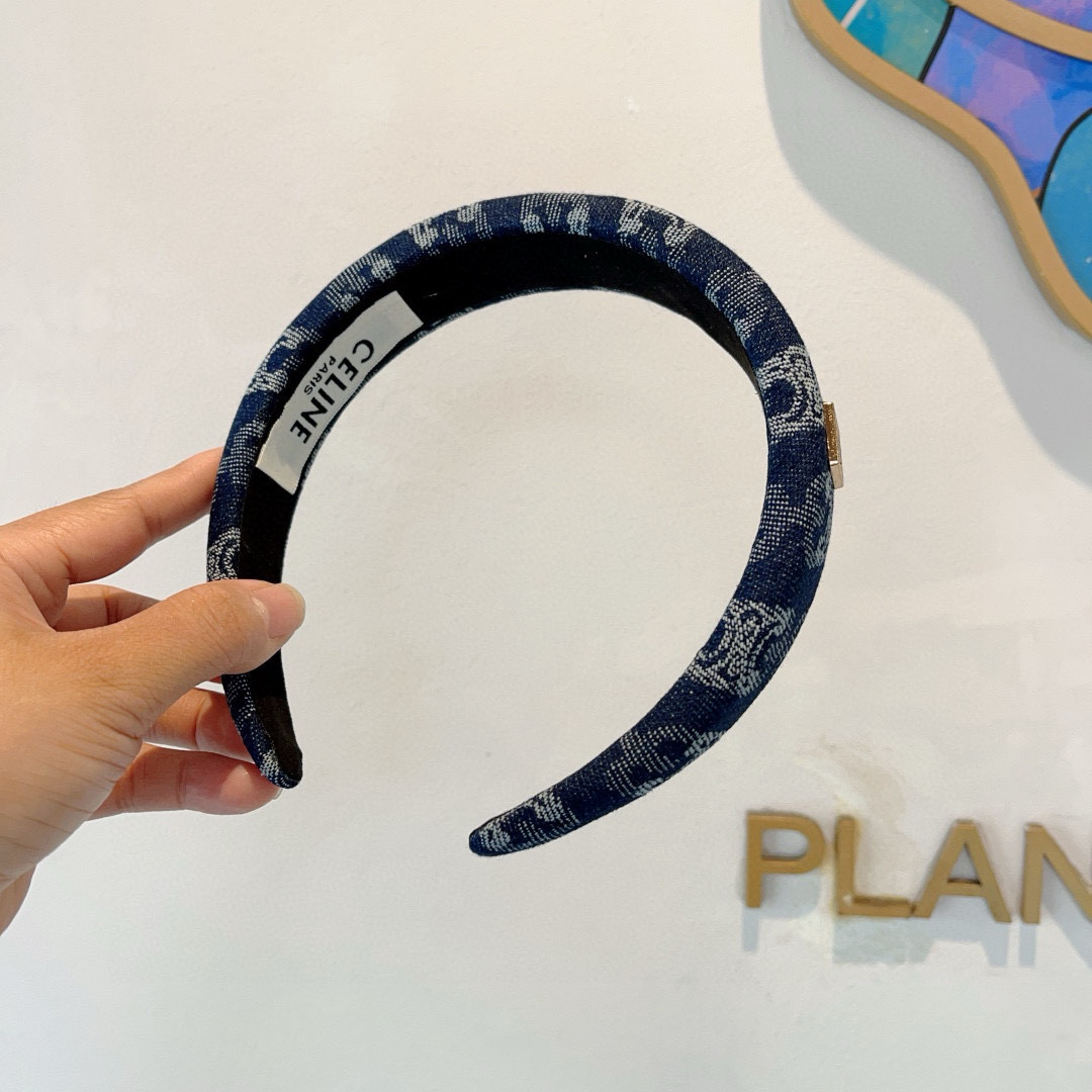 CELINE セリーヌ ヘアバンド 軽量 デニム風 ブラック ホワイト - 画像 4