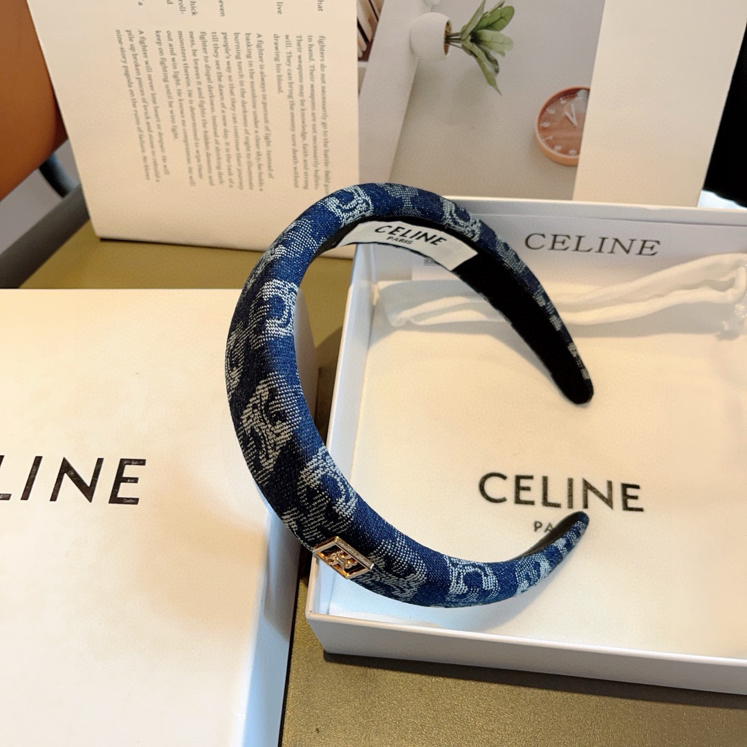 CELINE セリーヌ ヘアバンド 軽量 デニム風 ブラック ホワイト - 画像 5