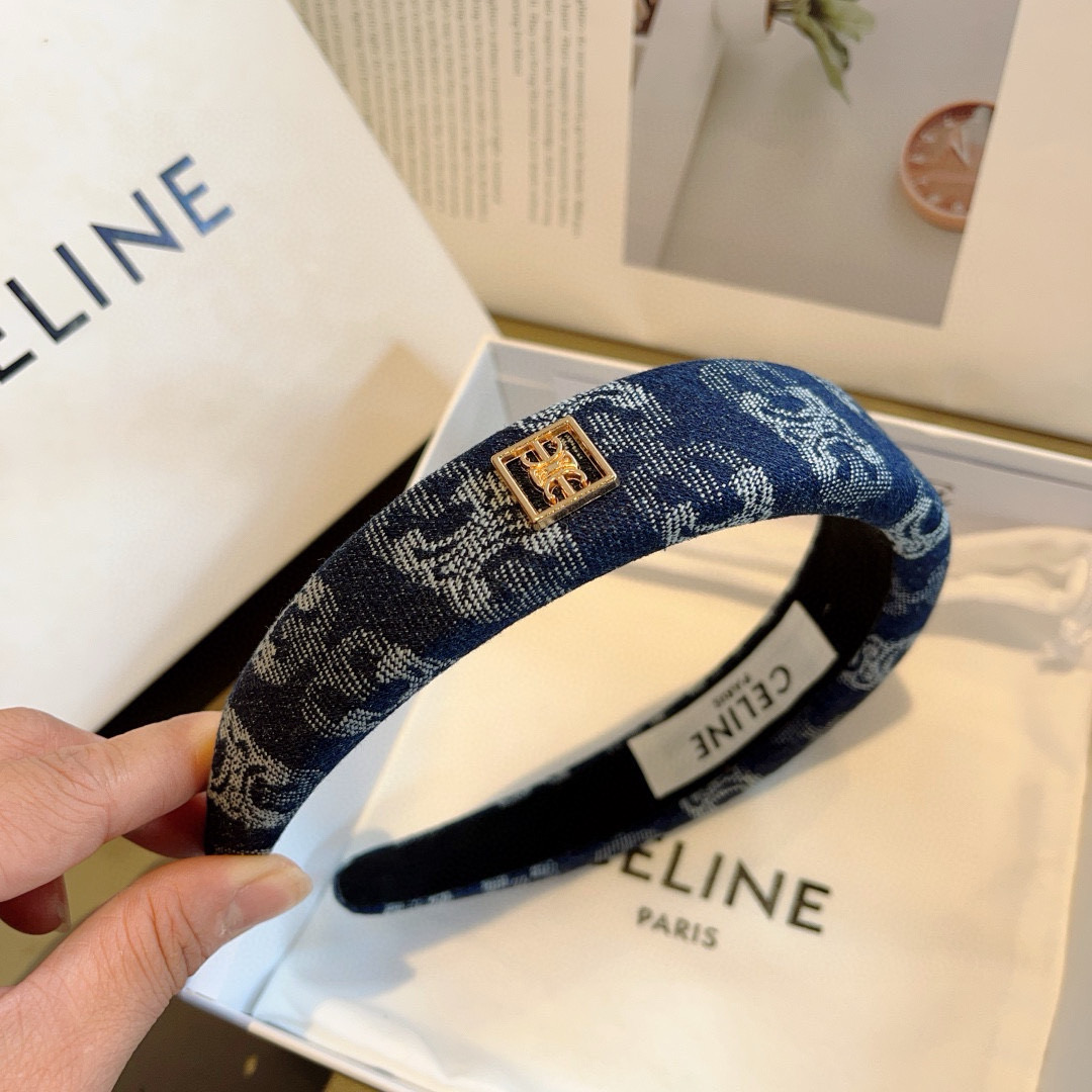 CELINE セリーヌ ヘアバンド 軽量 デニム風 ブラック ホワイト - 画像 6
