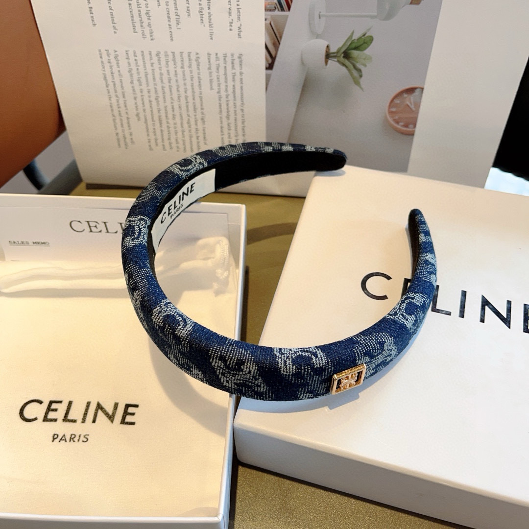 CELINE セリーヌ ヘアバンド 軽量 デニム風 ブラック ホワイト - 画像 7
