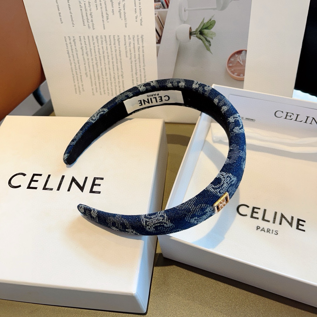 CELINE セリーヌ ヘアバンド 軽量 デニム風 ブラック ホワイト - 画像 8