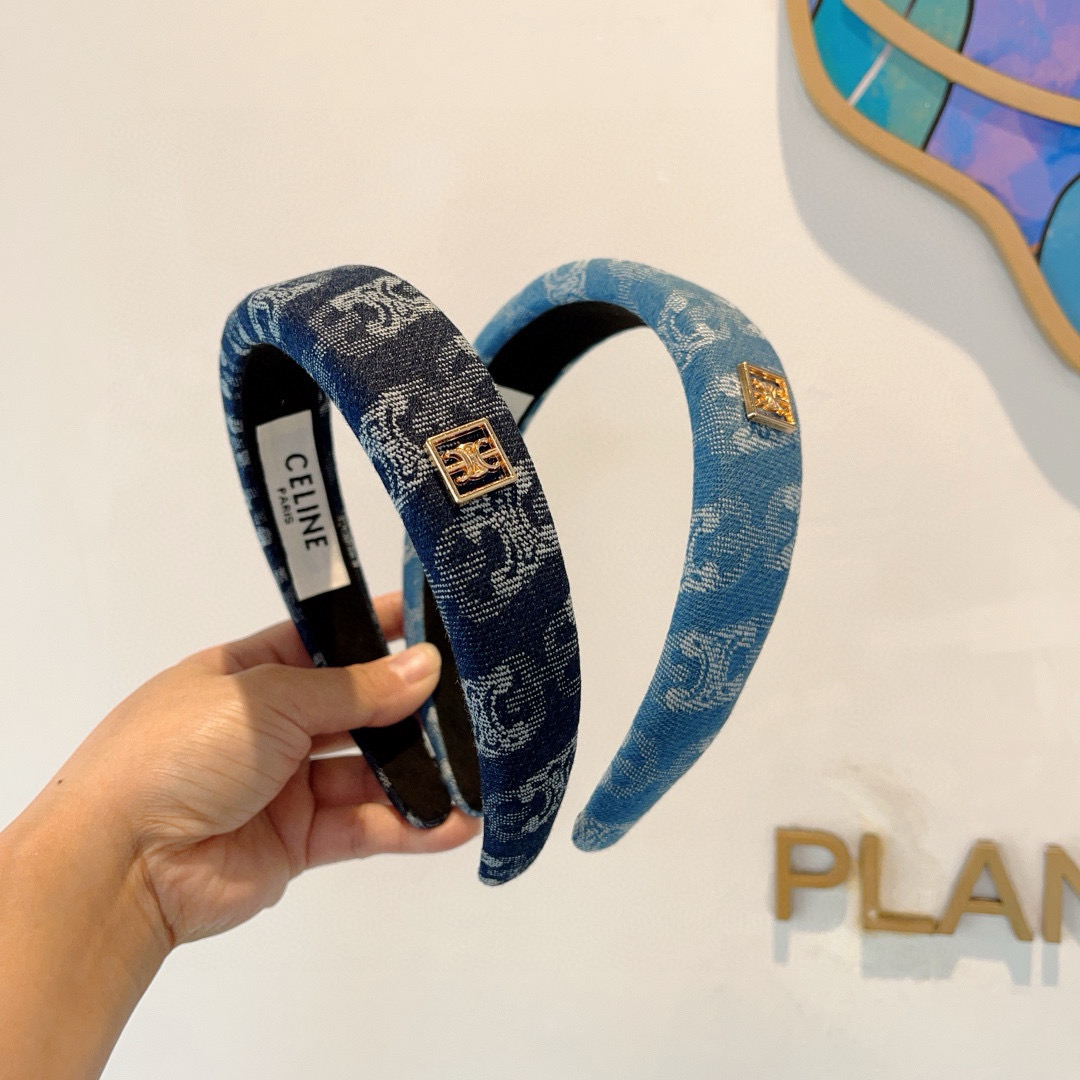 CELINE セリーヌ ヘアバンド 軽量 デニム風 ブラック ホワイト - 画像 9
