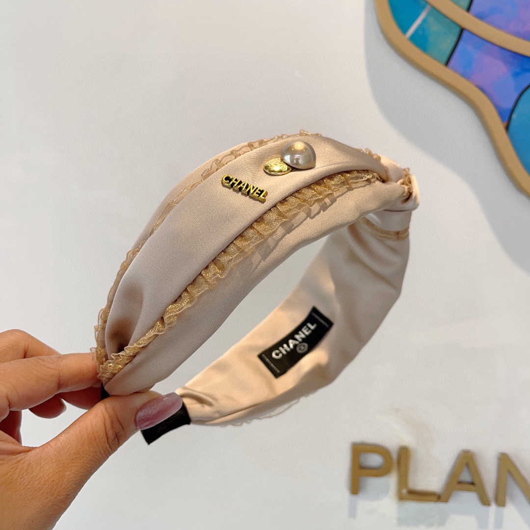 CHANEL シャネル ヘッドバンド プリントレース ペア ホワイト ブラック ベージュ 全3色 - 画像 3