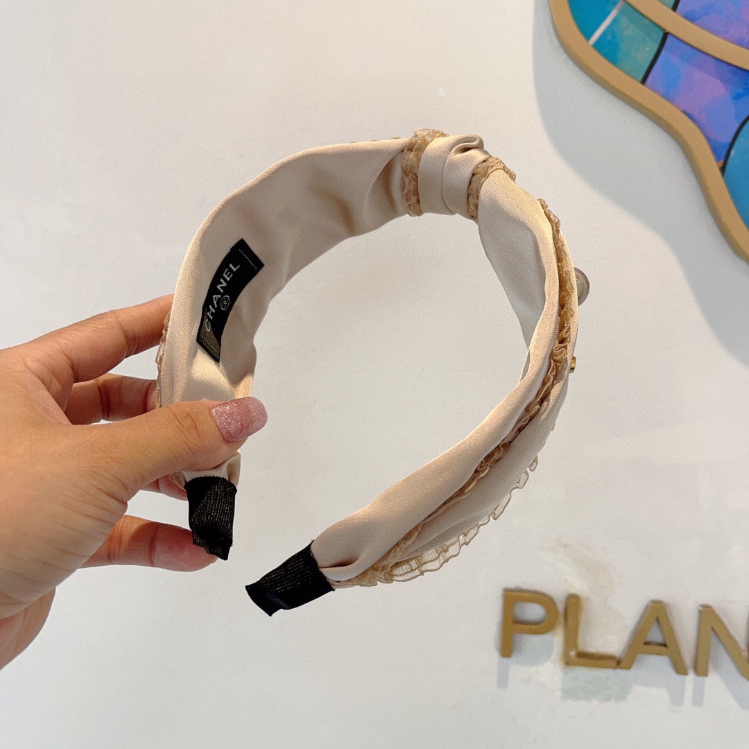 CHANEL シャネル ヘッドバンド プリントレース ペア ホワイト ブラック ベージュ 全3色 - 画像 4