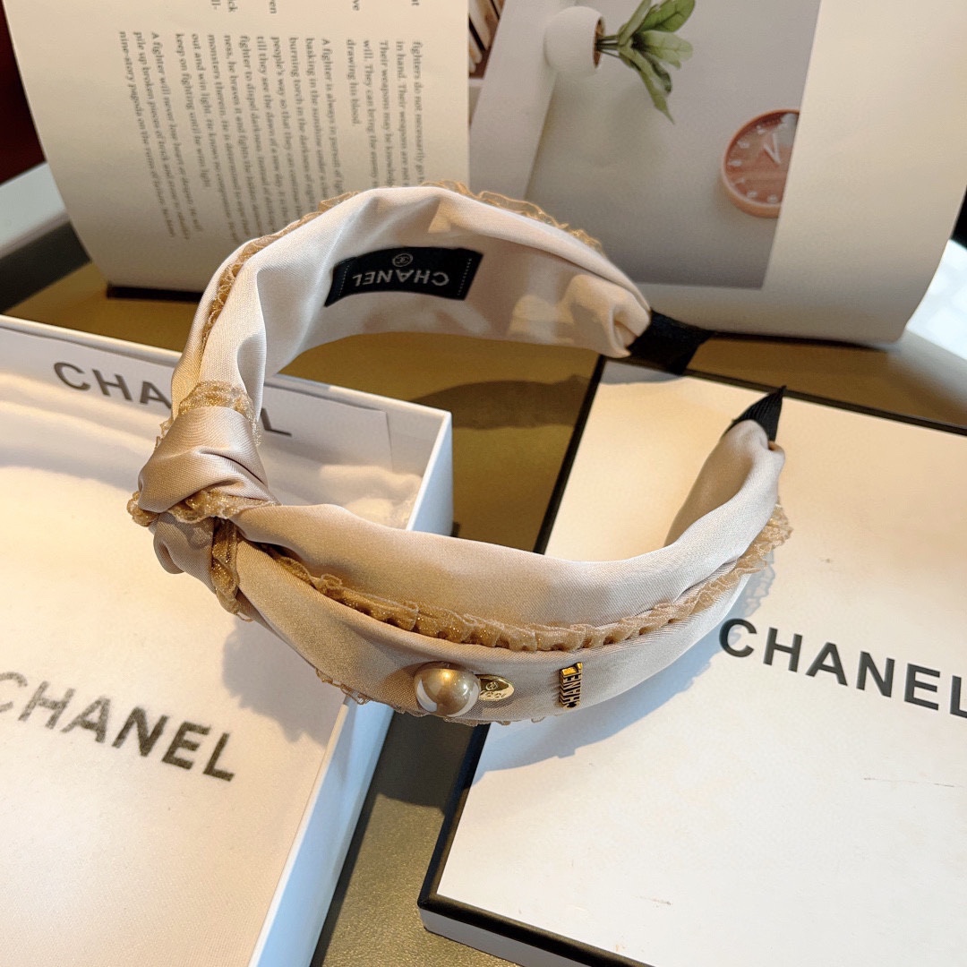 CHANEL シャネル ヘッドバンド プリントレース ペア ホワイト ブラック ベージュ 全3色 - 画像 7