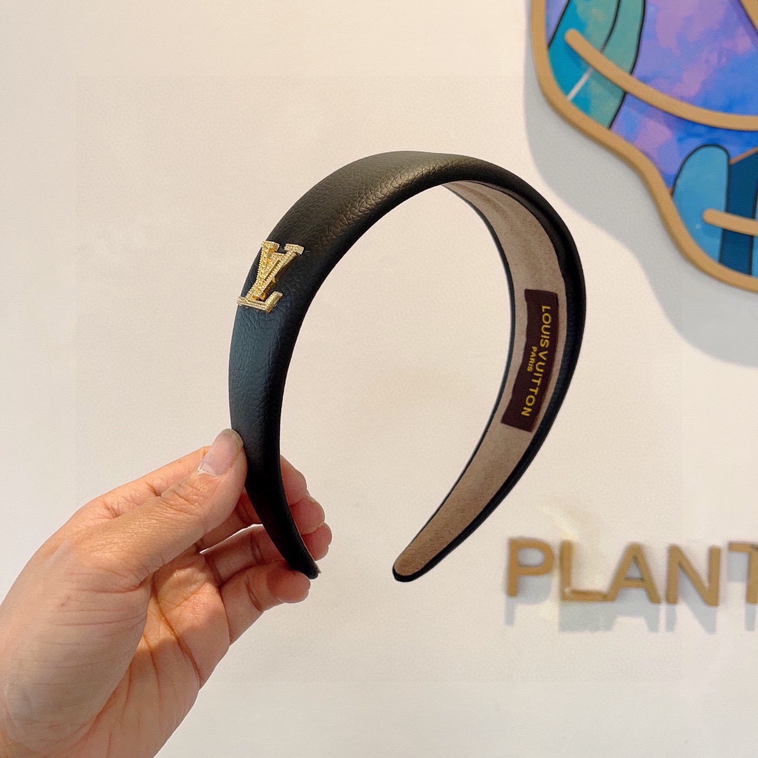 LOUIS VUITTON ルイヴィトン ヘアバンド 本革 ブラック ホワイト - 画像 1