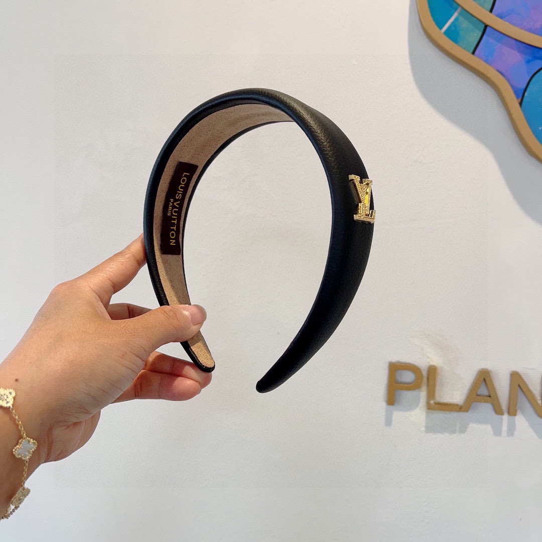 LOUIS VUITTON ルイヴィトン ヘアバンド 本革 ブラック ホワイト - 画像 2