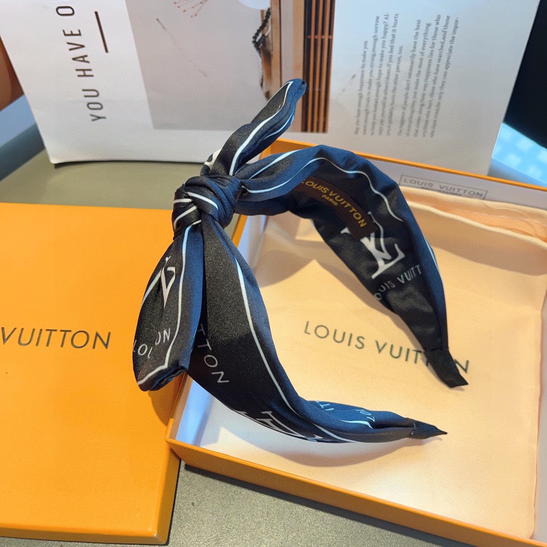 LOUIS VUITTON ルイヴィトン ヘアバンド ロゴ バンド シルク ブラック 全2色 - 画像 5