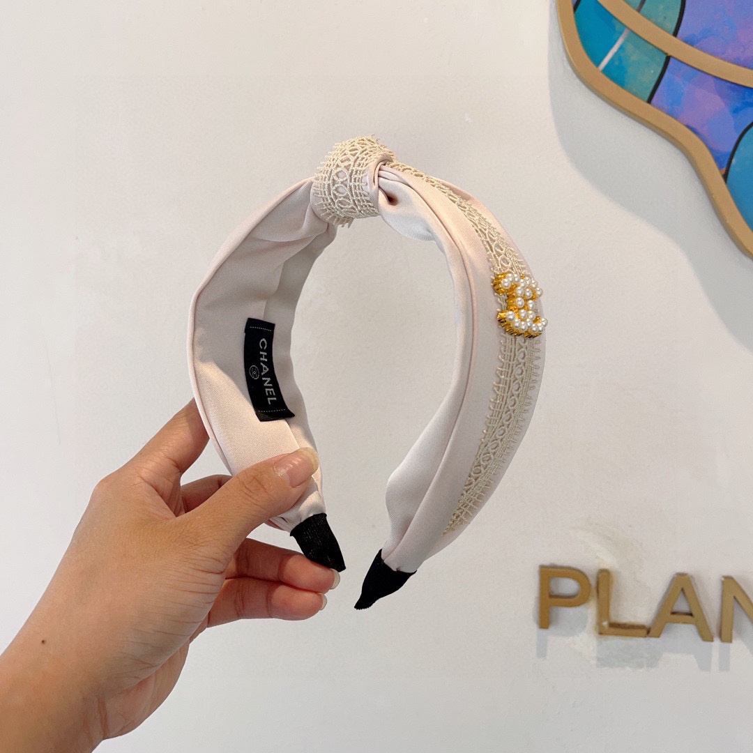 CHANEL シャネル ヘッドバンド レース ピンク シルク 本革 通勤 通学 全1色 - 画像 2