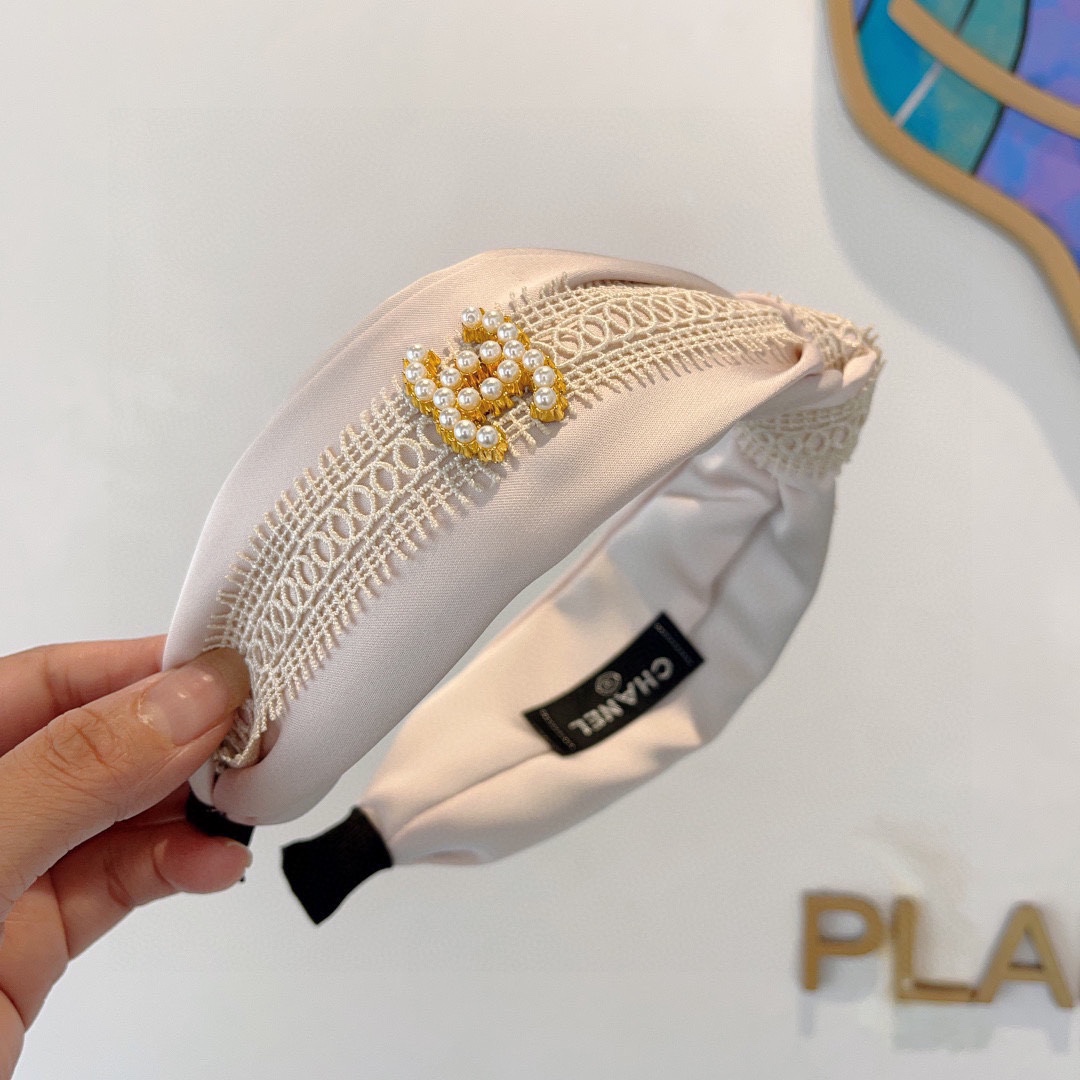 CHANEL シャネル ヘッドバンド レース ピンク シルク 本革 通勤 通学 全1色 - 画像 3