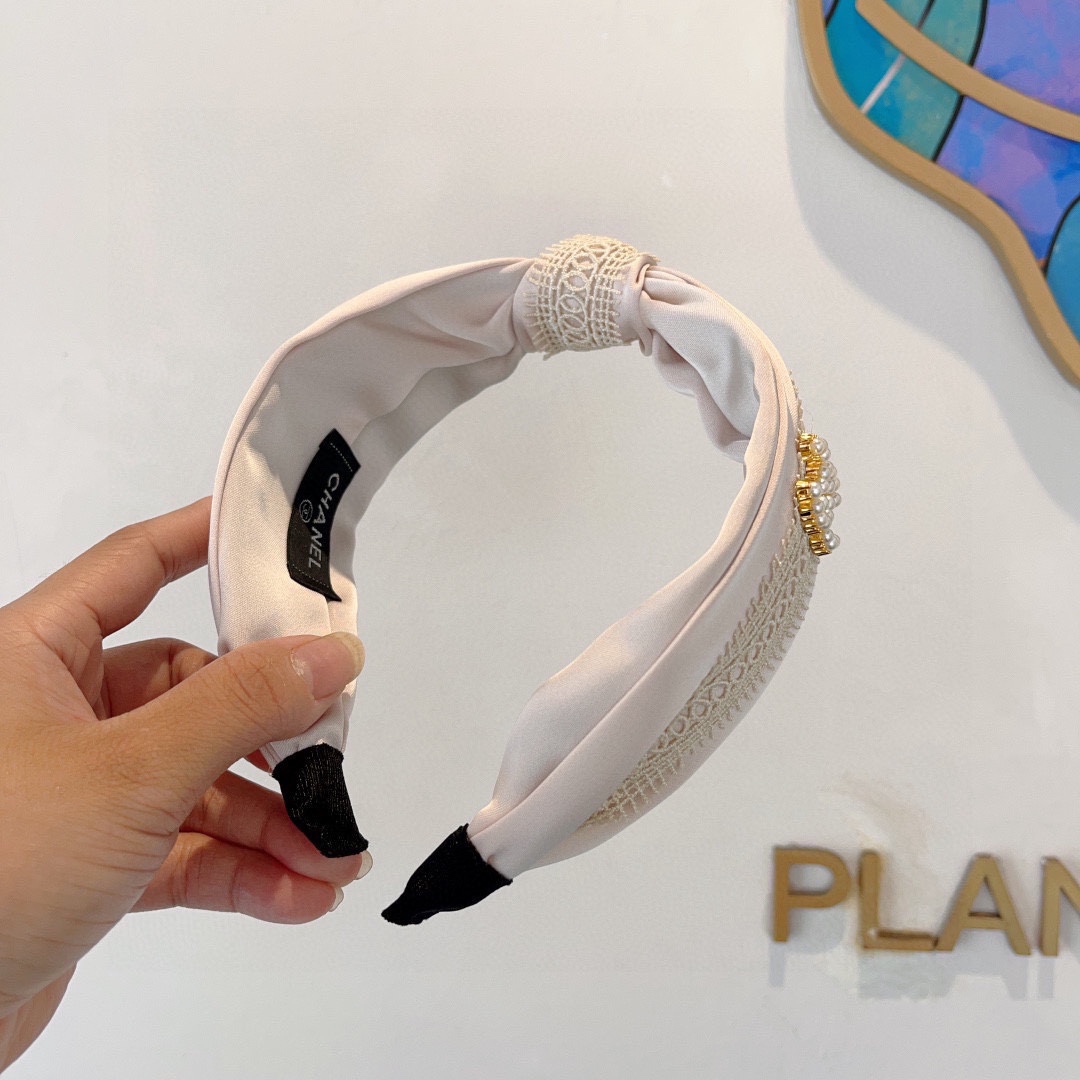 CHANEL シャネル ヘッドバンド レース ピンク シルク 本革 通勤 通学 全1色 - 画像 4