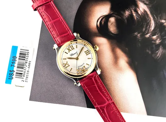 CHOPARD ショパール 腕時計 レディース 自動巻き ローマ数字 レザーベルト レッド