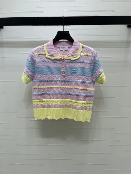CHANEL シャネル ニット Tシャツ メンズ ポロシャツ ブランド オーバーサイズ 着心地 ピンク ライトブルー ライトイエロー