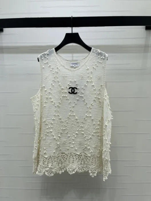 CHANEL シャネル ニット レディース シルエット 菱格模様 ロング丈 ホワイト
